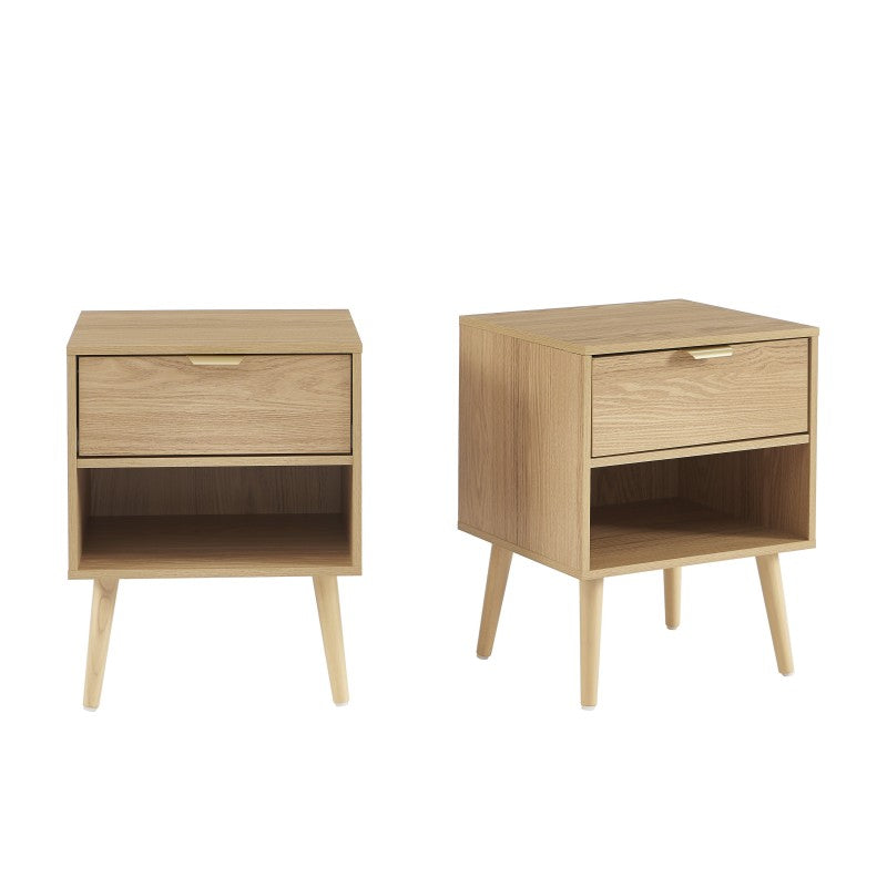 Lot de 2 tables de chevet 1 tiroir effet chêne