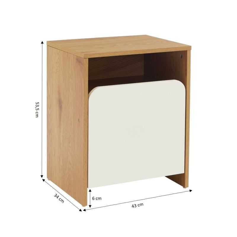 Table de chevet effet chêne et porte blanche