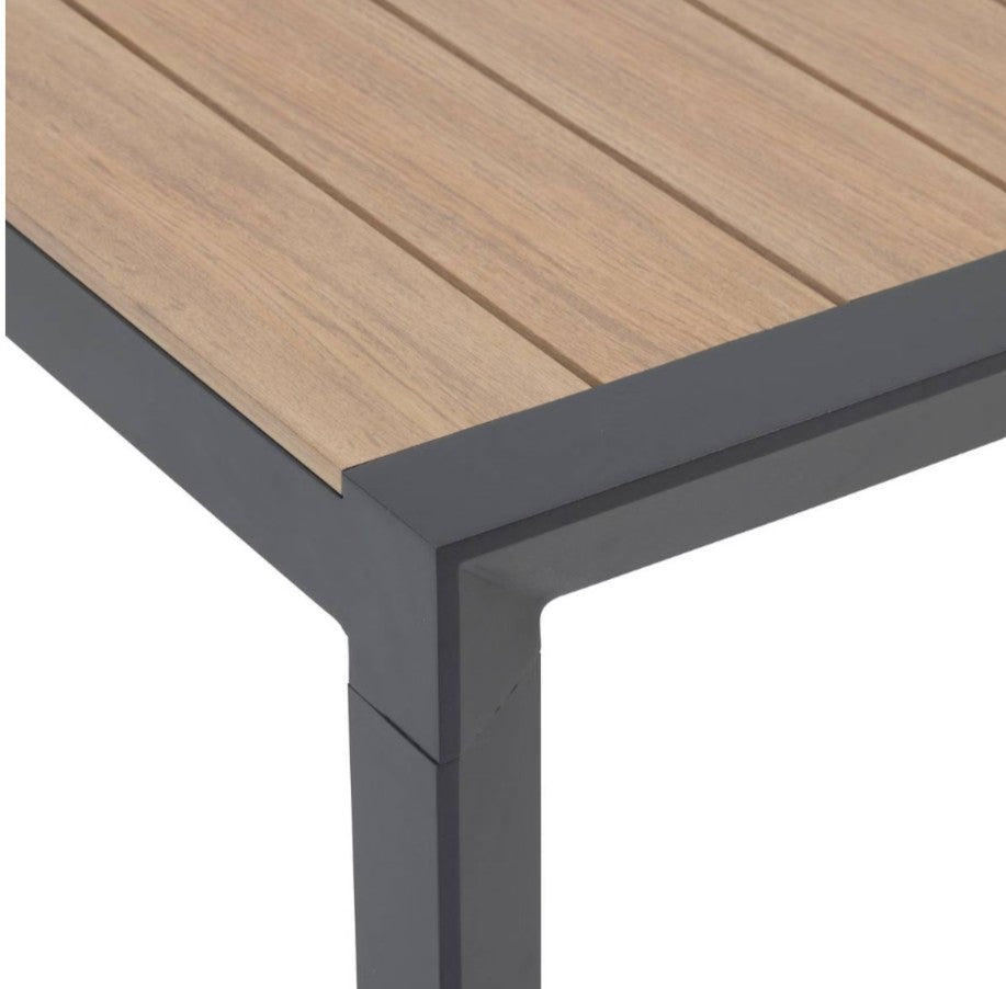 Table extérieure rectangle effet bois et métal gris 6 personnes