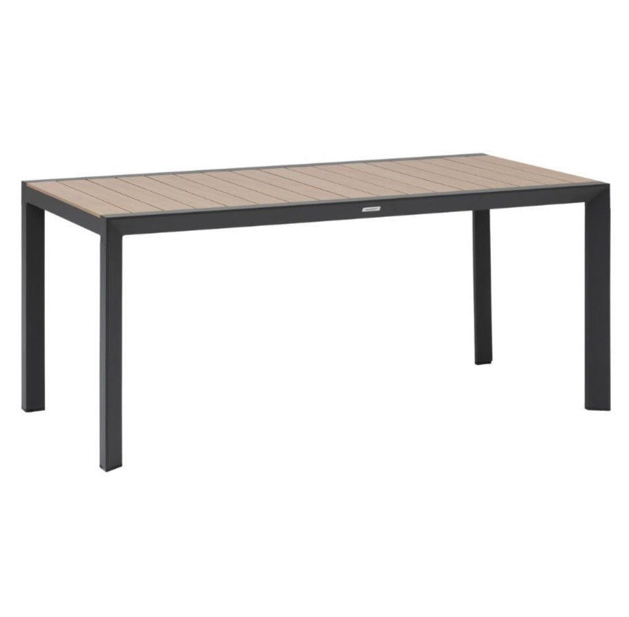 Table extérieure rectangle effet bois et métal gris 6 personnes
