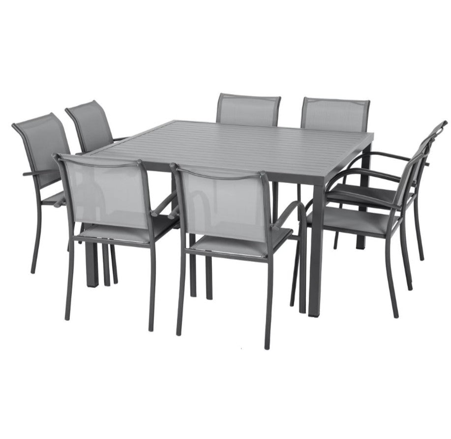 Table extérieure carrée 8 places gris anthracite