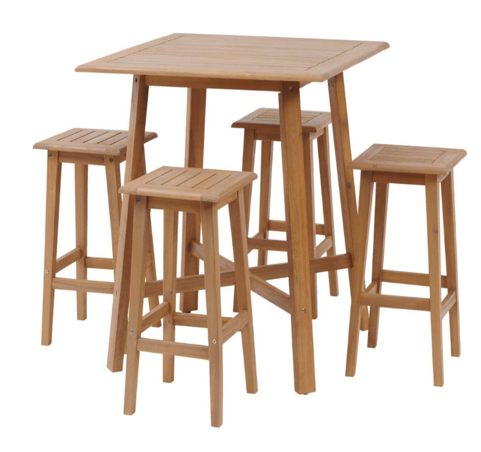 Table extérieure haute 4 places en acacia