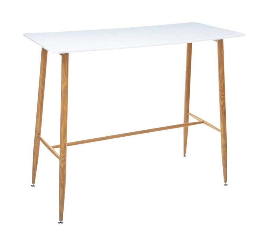 Table de bar blanche et bois 6 personnes