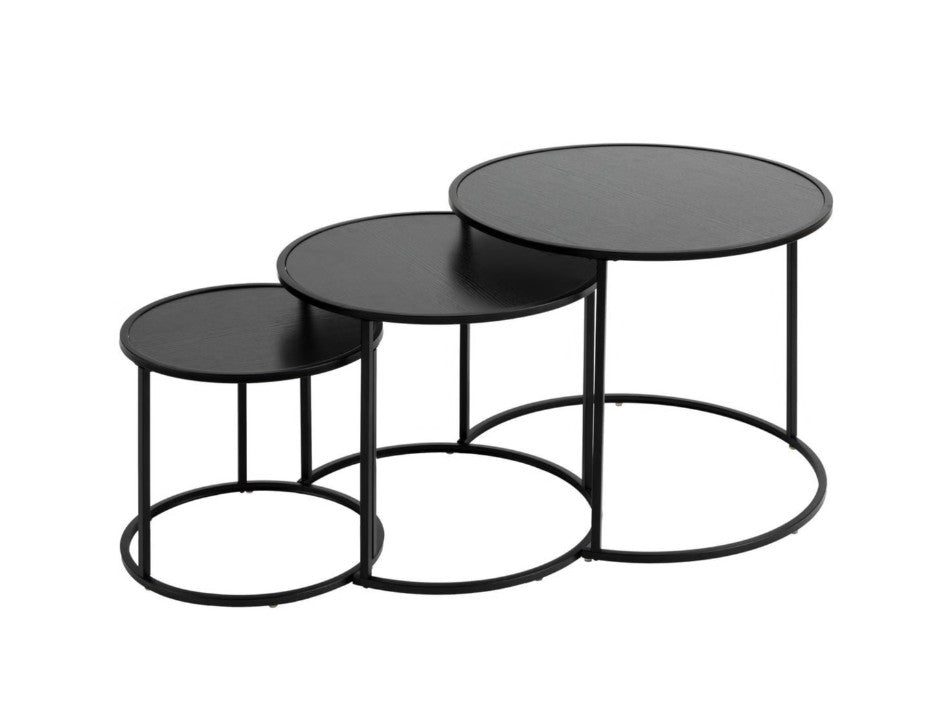 Lot de 3 tables basses rondes noires