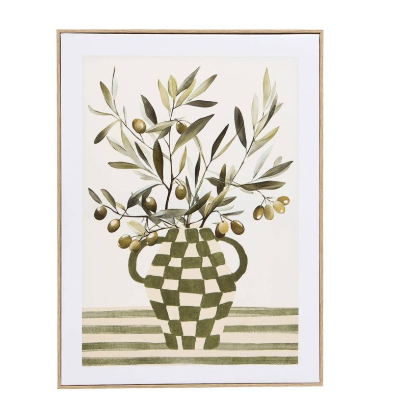 Toile encadrée pot olive vert